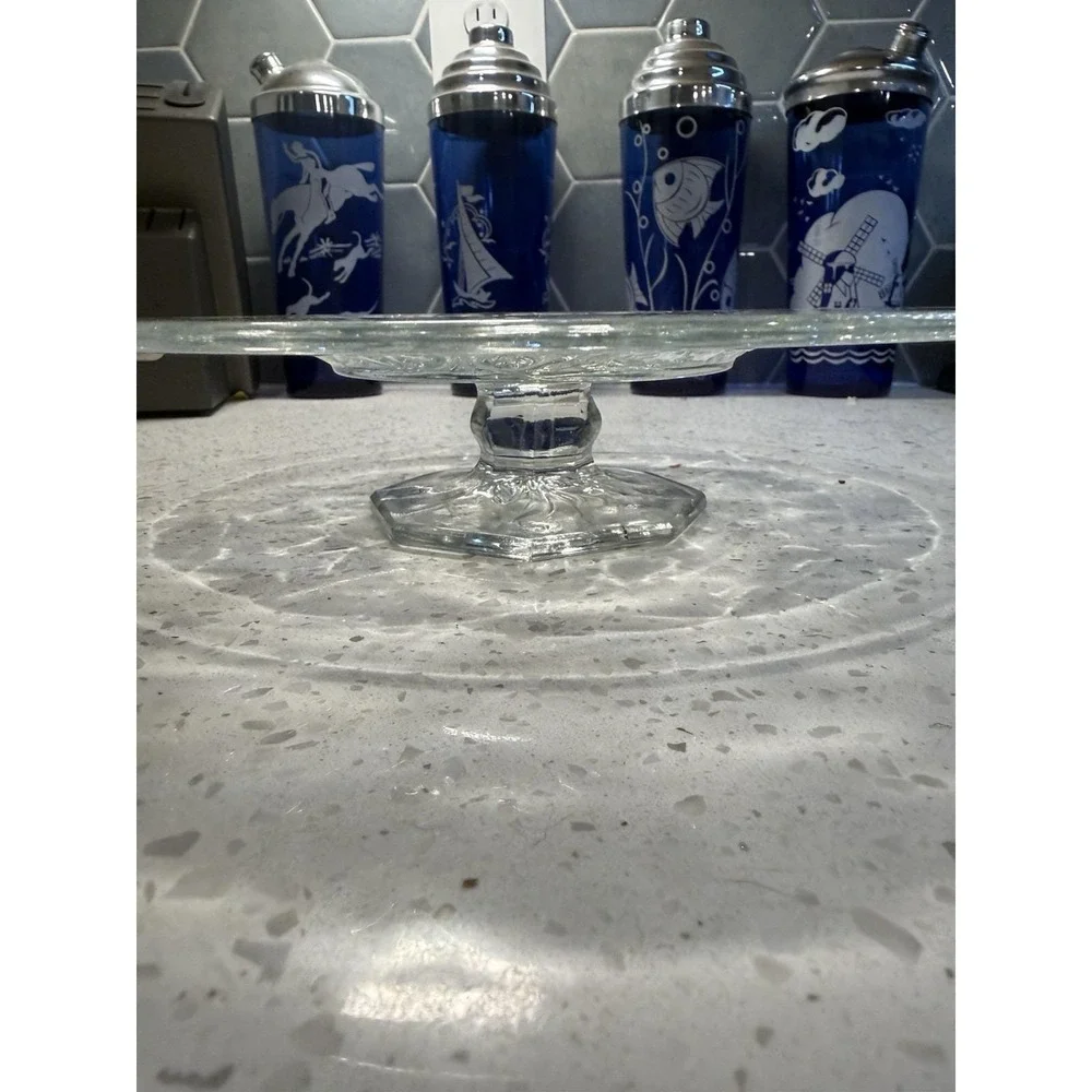 McKee Rock Crystal FOOTED Cake Stand Plate EAPG Depression Glass SEE PHOTOS